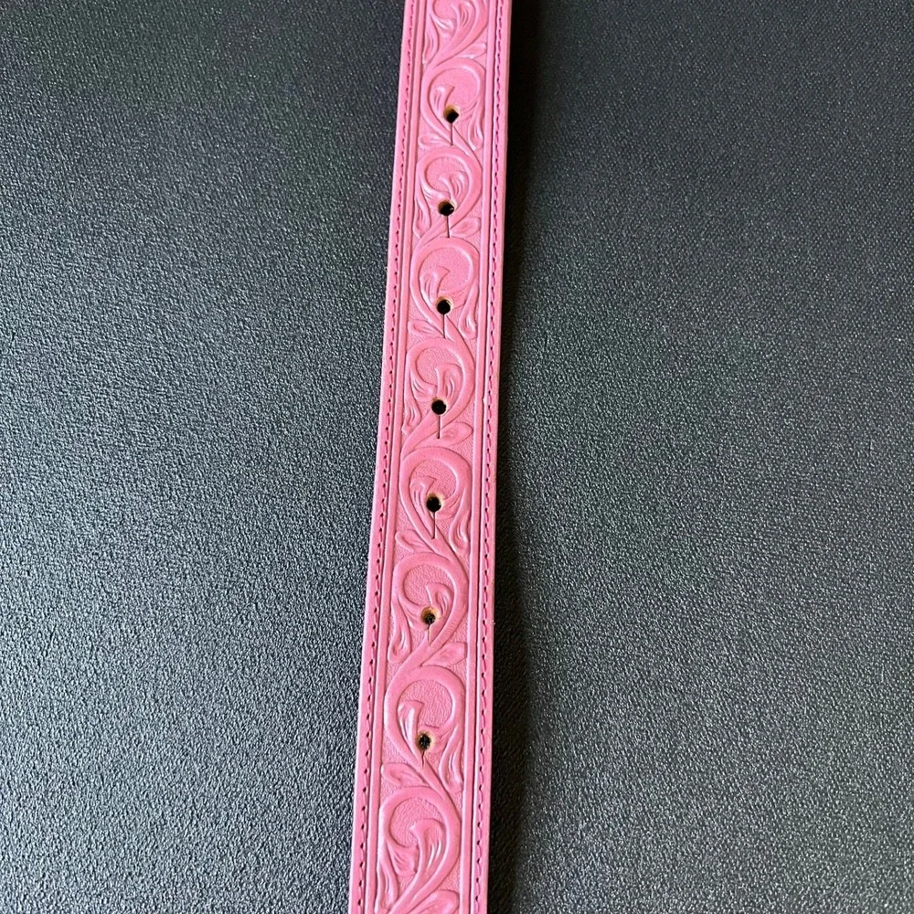 Justin Pink Top Grain Leather Western Belt 26 Rhinestone Buckle Embossed Rodeo